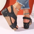 thumbnail image 4 of Rokment Women's Platform Wedges Dressy Sandals 2026 Summer Fashionable Comfortable Leather Crooss Band Open Toe Arch Support Strappy Slingback Walking Sandals for Ladies Black Size 7.5, 4 of 6