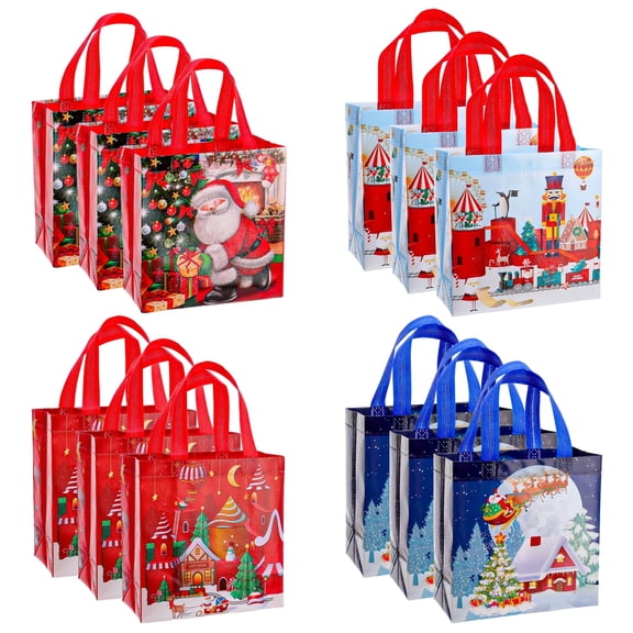 sixwipe 12 Pcs Christmas Gift Bags, Christmas Tote Bags with Handles, Reusable Non-woven Christmas Shopping Bags for New Year, Xmas Decorations Party Supplies