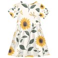 thumbnail image 2 of FORMRS Girls Short Sleeve Dress Summer Casual Round Neck A-line Beach Sundress, Sizes 2T-8T, Sunflower Pattern, 2 of 8