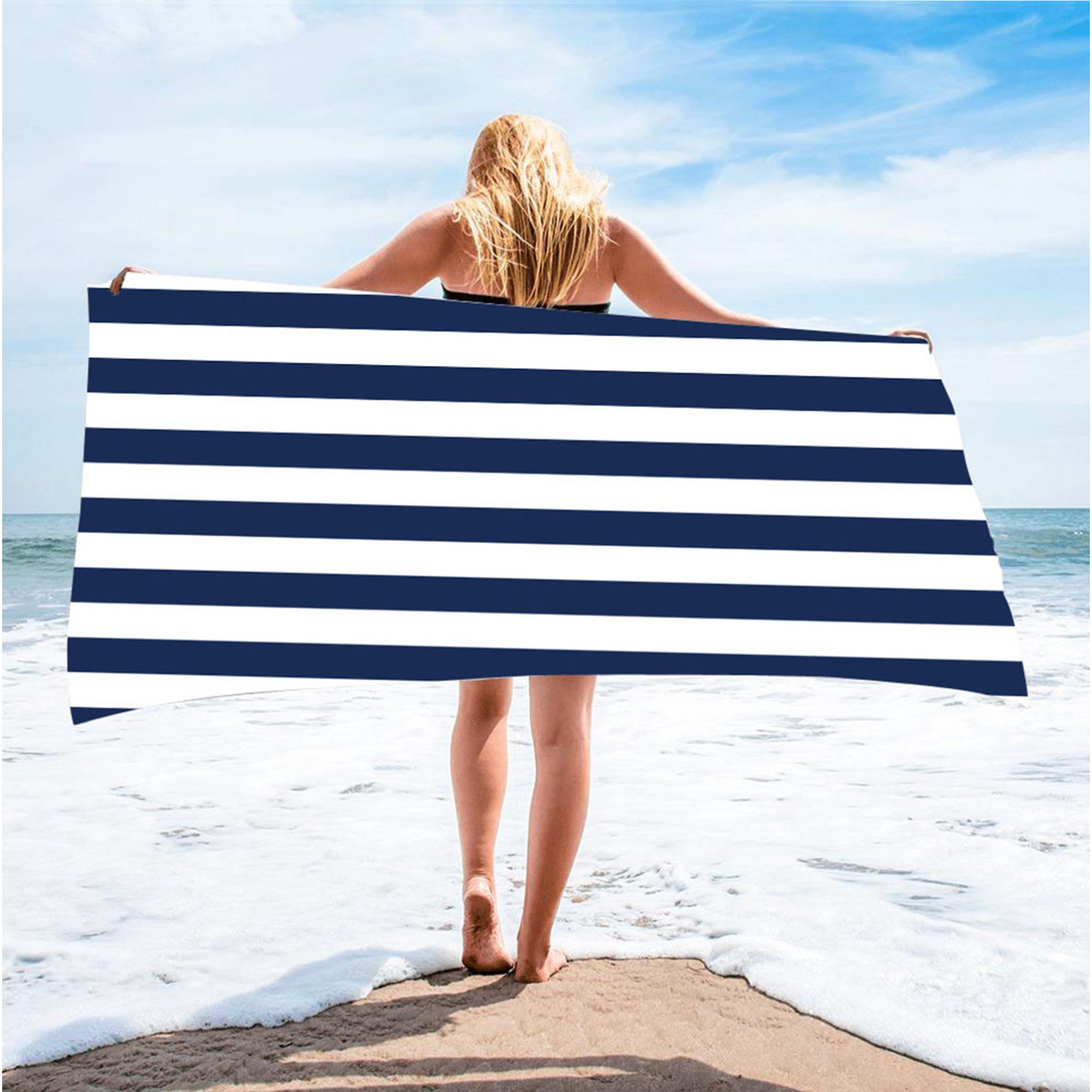 Sand Free Beach Towel for Women Men Large Quick Dry Beach Towels Lightweight Absorbent Microfiber Beach Towels for Swimming Pool Cute Striped Printing Swim Towel Travel Vacation Gifts for Adults Kids