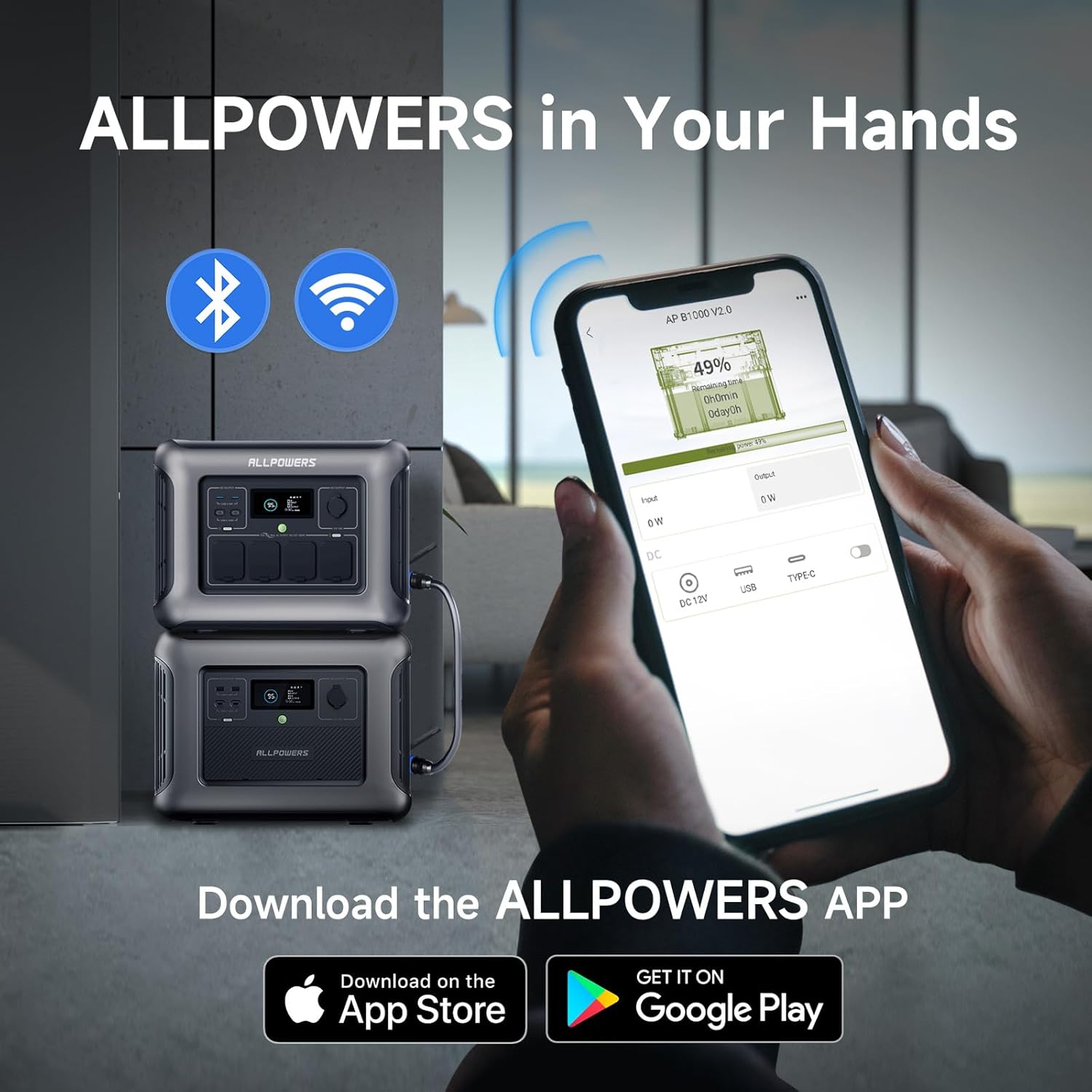 ALLPOWERS Portable Generator Set, R1500 Power Station with B1000 Expand Battery, Total Capacity 2304Wh, 1800Watt LiFePO4 Power Station for Home Backup, Outdoor Camping