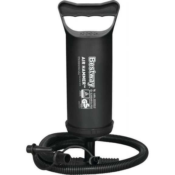 Bestway 12 inch Portable Manual Air Pump, 3 Valve Adaptors, Medium 0.85 L, Black