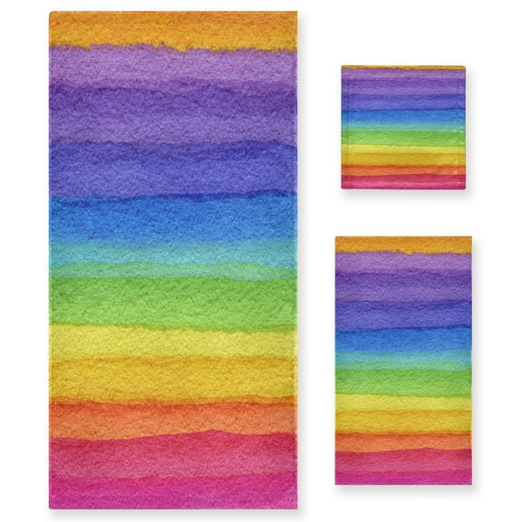 3 Piece Bath Towels Set Bath Towel, Hand Towel and Face Towel for Bathroom, Gym, Hotel Watercolor Rainbow Colors