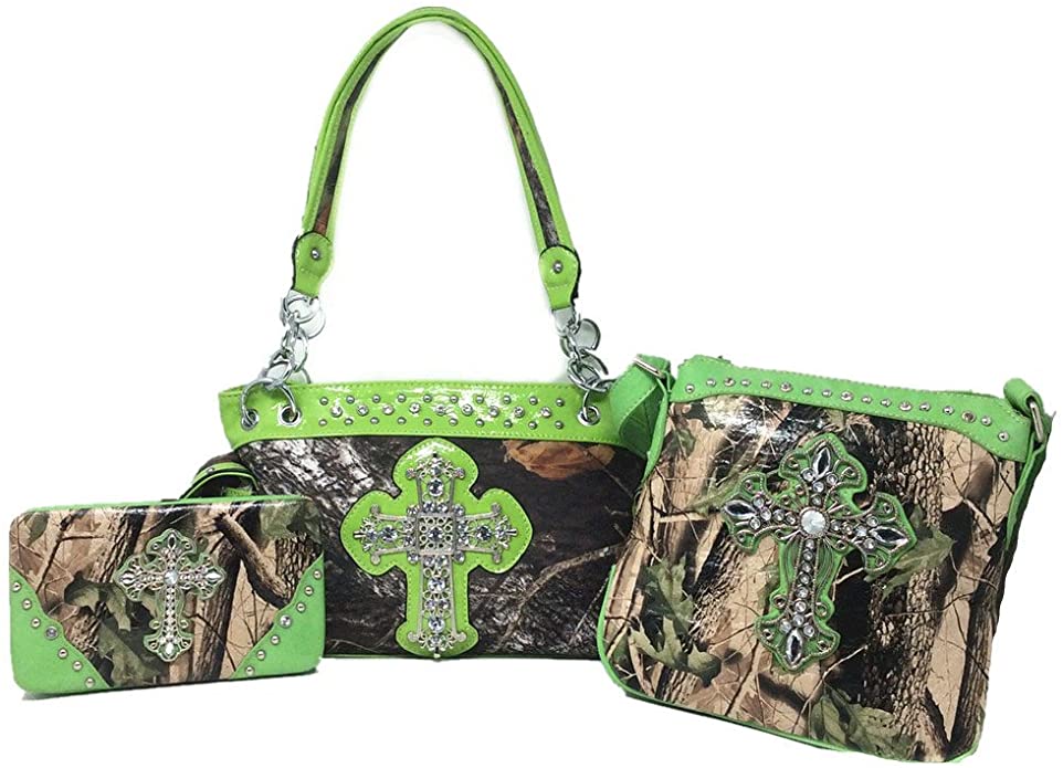 Premium Rhinestone Camouflage Cross Leather Women's Handbag Purse