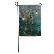 NUDECOR Green Fairy The Night Watch Blue Fairytale Wings Fantasy Magic Garden Garden Flag Decorative Flag House Banner 12x18 inch