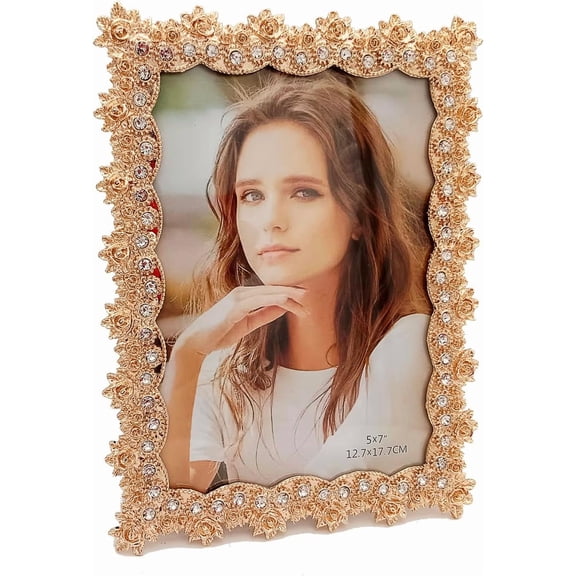 5x7in Luxurious Metal Picture Frame, Royal Photo Frame with Glass Front, Horizontal Or Vertical, Modern European Decoration, Anniversary Birthday Wedding Memorabilia Gift