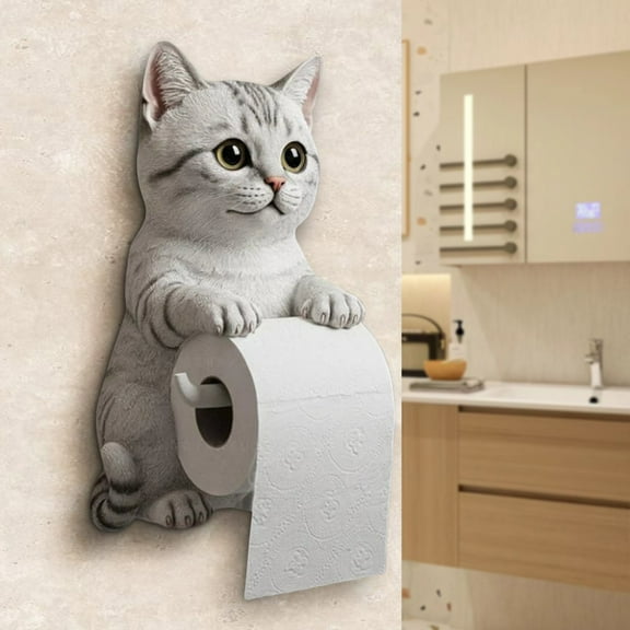 OugPiStiyk Cat Paper Holder, Realistic 3D Cat Resin Wall-Mounted Tissue Dispenser, Wall-Mounted Cat Tissue Papers Roll Storage Stand for Bathrooms, Kitchen, Home Decor (American Shorthair)