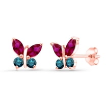 Gem Stone King 18K Rose Gold Plated Silver Marquise Red Created Ruby and Blue Diamond Butterfly Earrings for Women (1.60 Cttw, Gemstone July Birthstone, Center Stone: 6X3MM, Small Stones: 3MM)