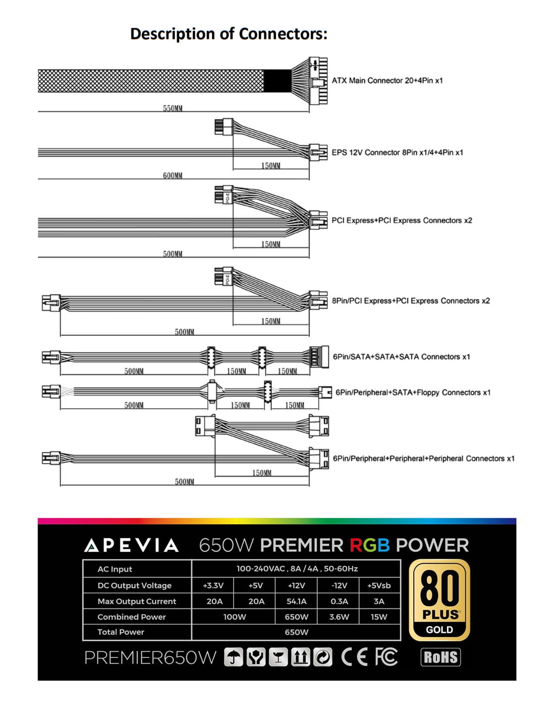 Apevia Premier ATX-PM650W 650W Power Supply