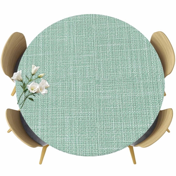Round Table Cover 36-44 Inch Mint Green Waterproof Reusable Table Cloth Round Fitted Vinyl Tablecloth with Elastic Edged for Parties Outdoors, Rustic Farmhouse Solid Color