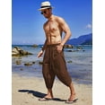 thumbnail image 3 of COOFANDY Men's Linen Harem Capri Pants Lightweight Loose 3/4 Shorts Drawstring Elastic Waist Casual Beach Yoga Trousers, 3 of 9