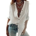 thumbnail image 1 of Innerwin Tops Button Down Ladies Shirts Beach V Neck Casual Blouse White S, 1 of 2