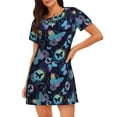 thumbnail image 1 of Easygdp Blue Butterfly Camisón de manga corta para mujer, informal, estampado, 1 of 6
