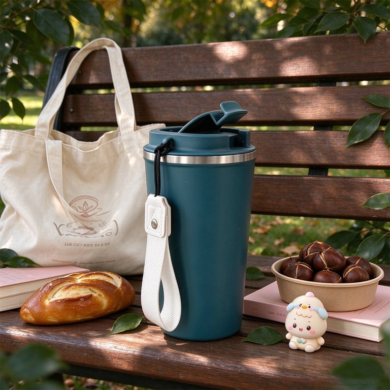 Aquaphile 17 oz Insulated Travel Coffee Mug with Strap, Blue photo 5