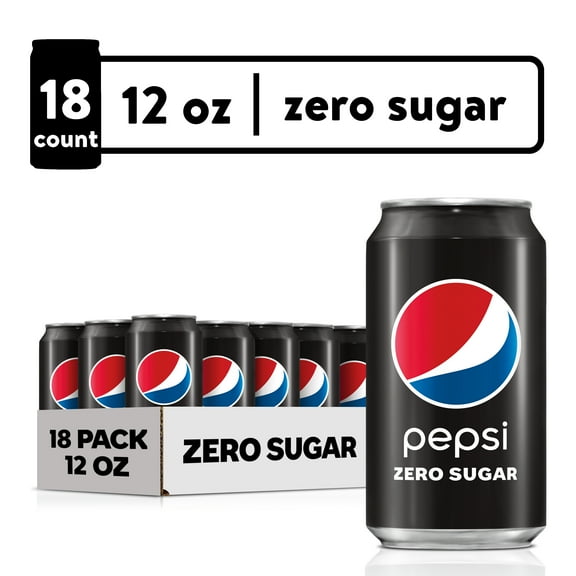 Pepsi Cola Zero Sugar Soda Pop, 12 oz, 18 Pack Cans