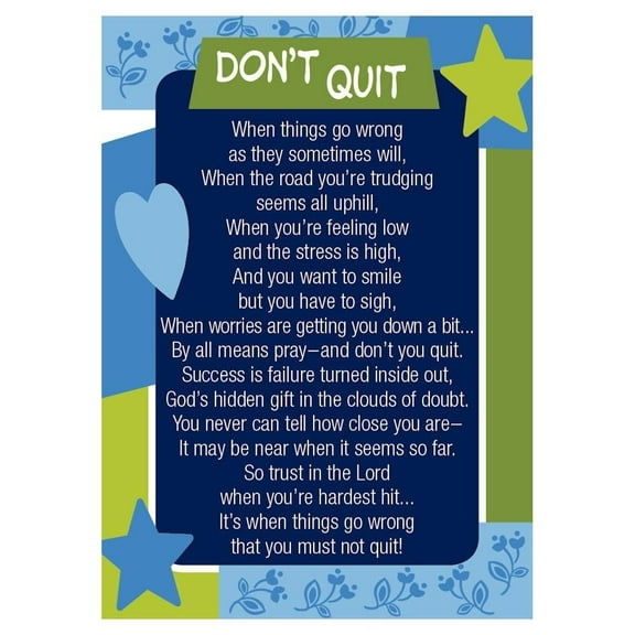 'Don't Quit' Laminated Pocket Sports Encouragement Cards - Pack of 25
