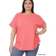 thumbnail image 2 of Zenana Women's Round Neck Heavy Woven Boat Neck Rolled Short Sleeve Blouse Top, 2 of 4