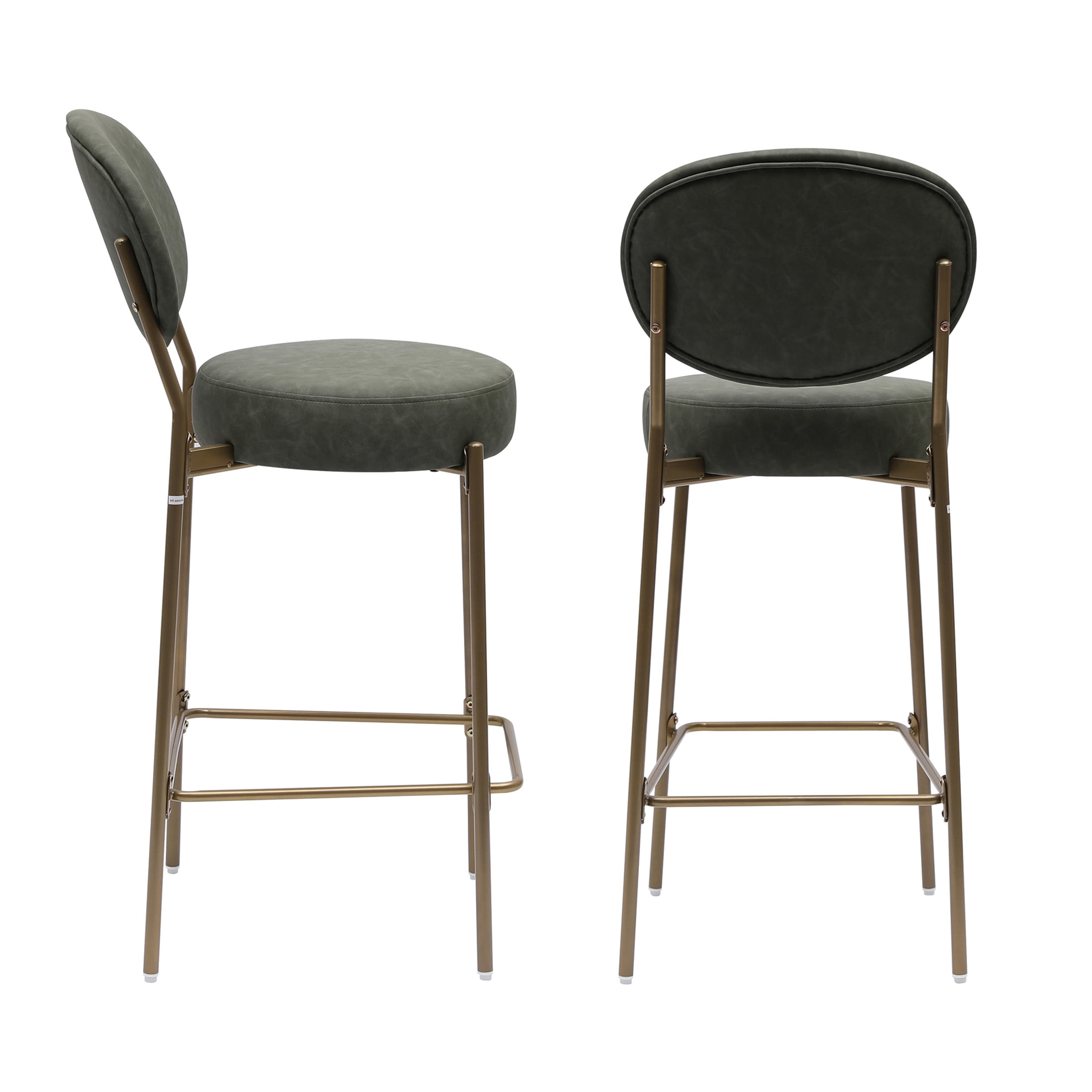 Noble House Faux Leather Bar Stools Set of 2 with Backrest & Footrest, Counter Height Chairs, Green