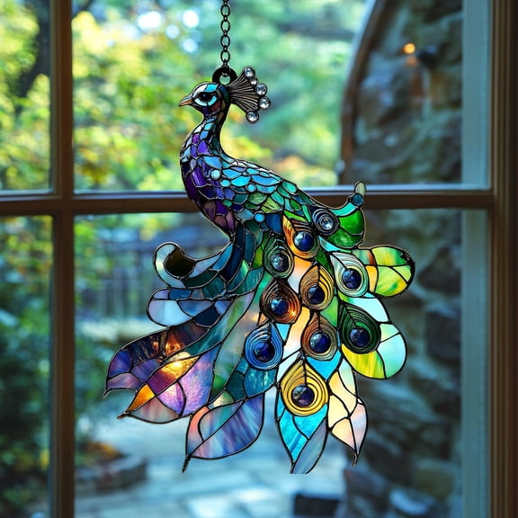 Peacock Acrylic Suncatcher – Bird Faux Stained Glass Window Hanging – Vibrant Bird Sun Catcher Gift Christmas Gift for Mom