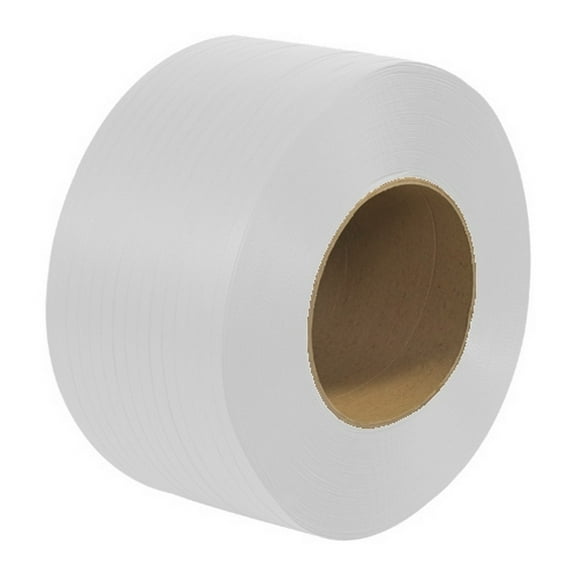 Machine Grade Polypropylene Strapping White 3/8" X .024 X 12900' Roll On 8" X 8" Core
