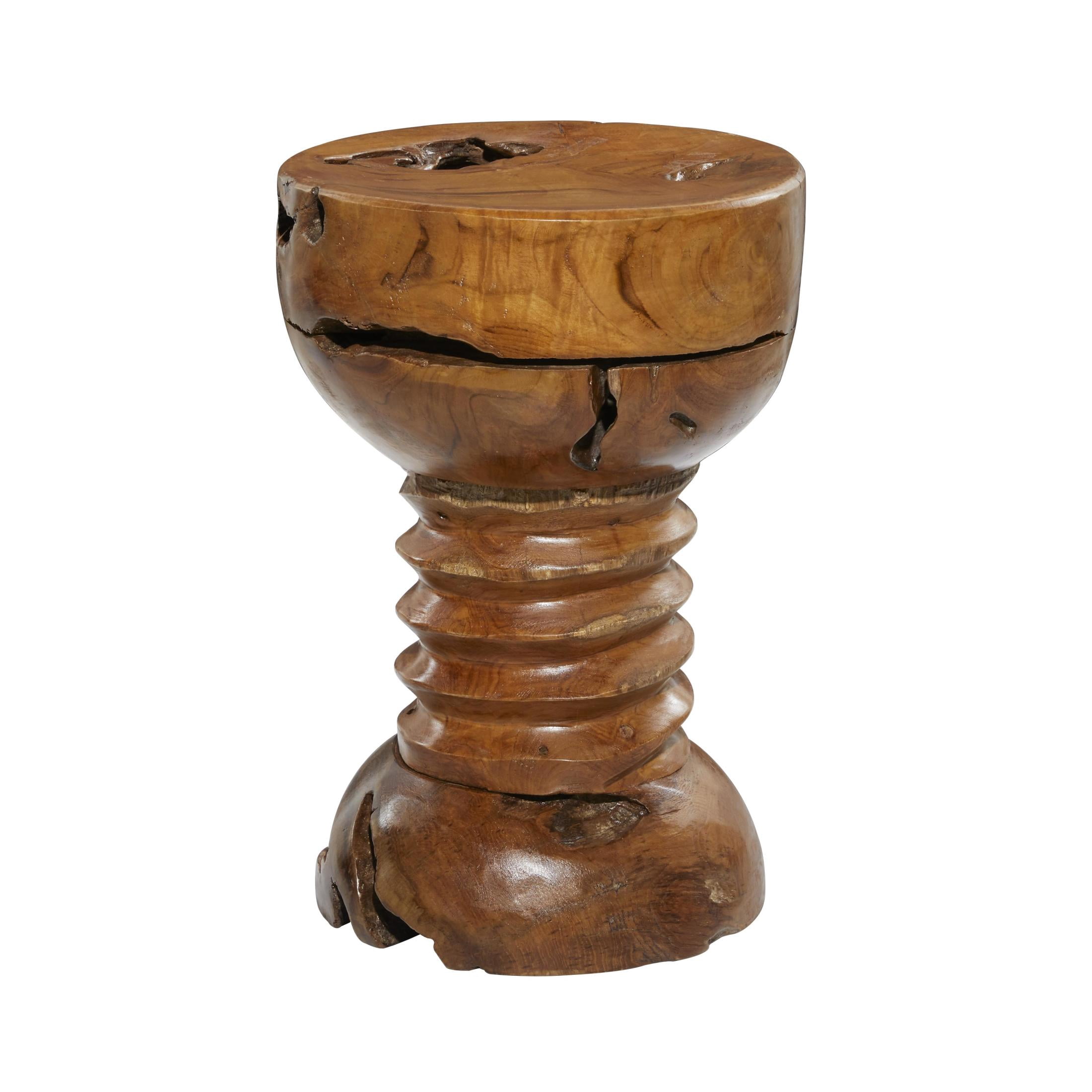 DecMode 13" x 20" Brown Teak Wood Handmade Live Edge Accent Table with Coiled Base, 1-Piece