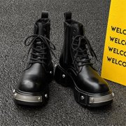 Mens Black Platform Combat Boots - Gothic Ankle Booties with Lug Sole, Lace-Up & Side Zip