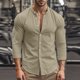 thumbnail image 1 of Blusa y camisa de manga larga con cuello alto para hombre, color liso, cuello alto, botones, cárdigan de manga larga, blusa de poliéster para hombre, 1 of 9