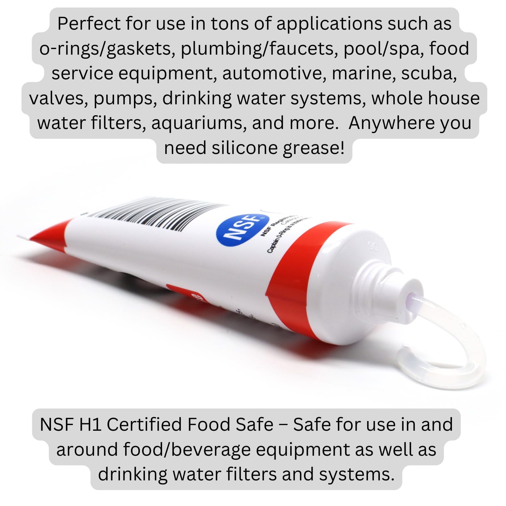 Captain O-Ring - NSF Food Grade Silicone Lubricant Grease for O-Rings, Seals, Gaskets, Pumps, Pool Spa, Plumbing, Faucets, Valves, More 1.76oz, 50g