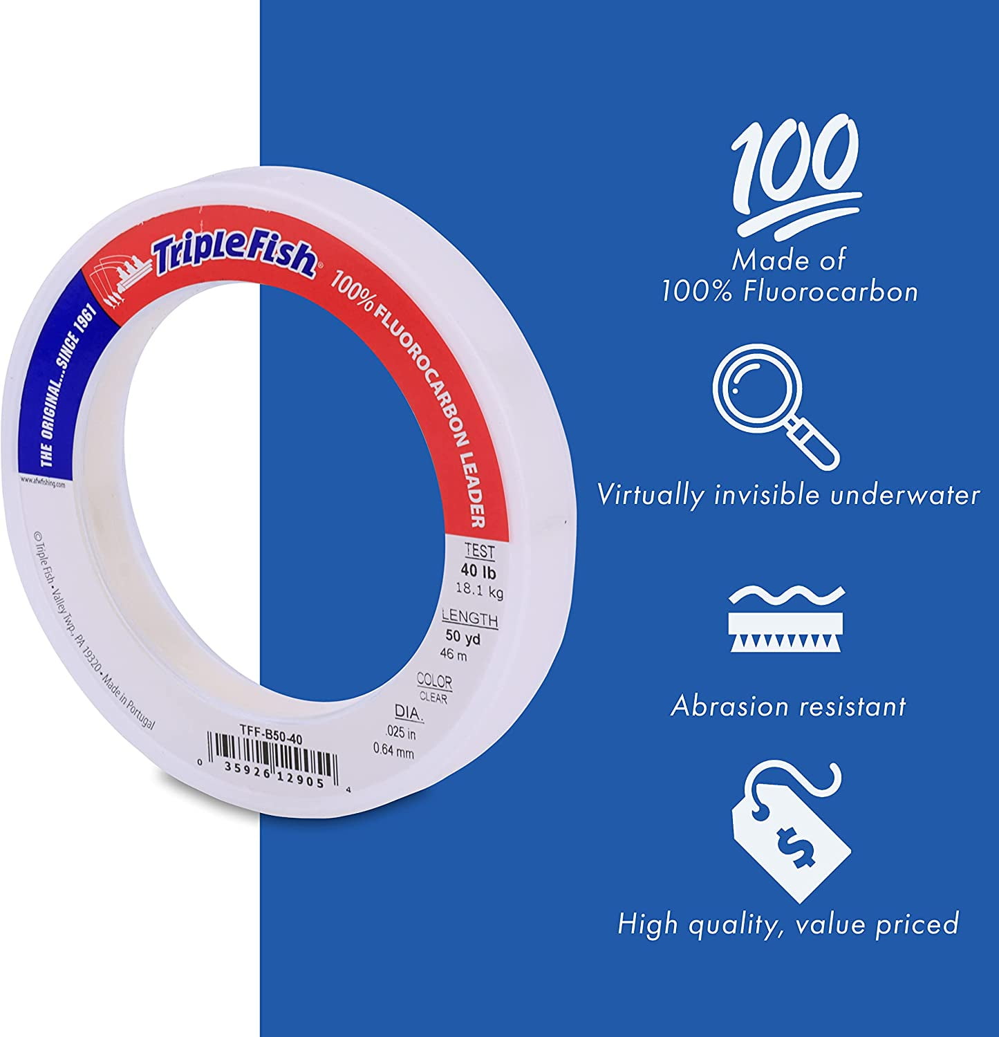 TRIPLEFISH Triple Fish Fluorocarbon Leader- 50 Yards 80#