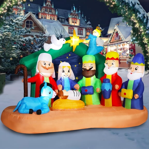 Christmas Inflatables Outdoor Nativity Scene - Inflatable Christmas Blow Up Yard Decorations Nativity Sets with LED Lights Outdoor Indoor Holiday Party Lawn Yard Decor C91