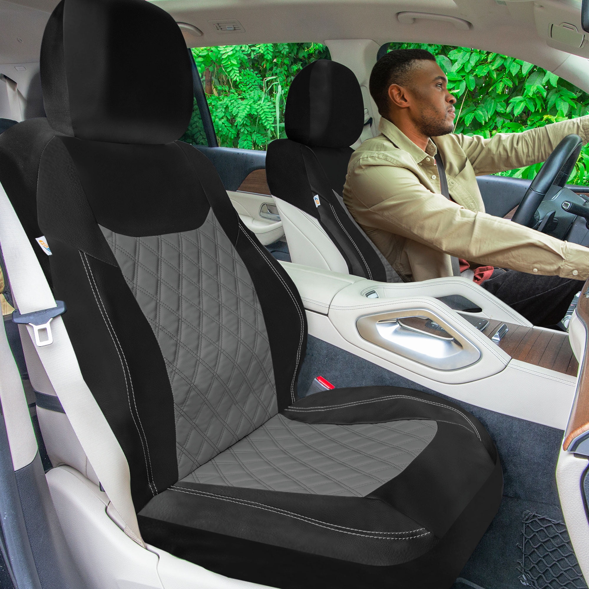 Universal Fit Car Seat Cover – Full Set of Automotive Car Seat Covers, Ultra-Modern Quilted Leatherette Seat Covers, Water-resistant Seat Protector for Cars, Trucks, SUVs and Vans