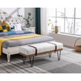 thumbnail image 3 of Guyou Modern Faux Fur Rectangle Ottoman Bench with Two Straps and Metal Legs, Upholstered Bed End Bench Entryway Shoe Bench Dining Table Bench Footstool for Bedroom Living Room, White, 3 of 12