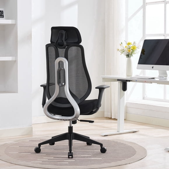 Nouhaus Strato Black High Back Ergonomic Mesh Office Chair with 10-Level Height Adjustment & 3D Armrests for Home Office & Study Room