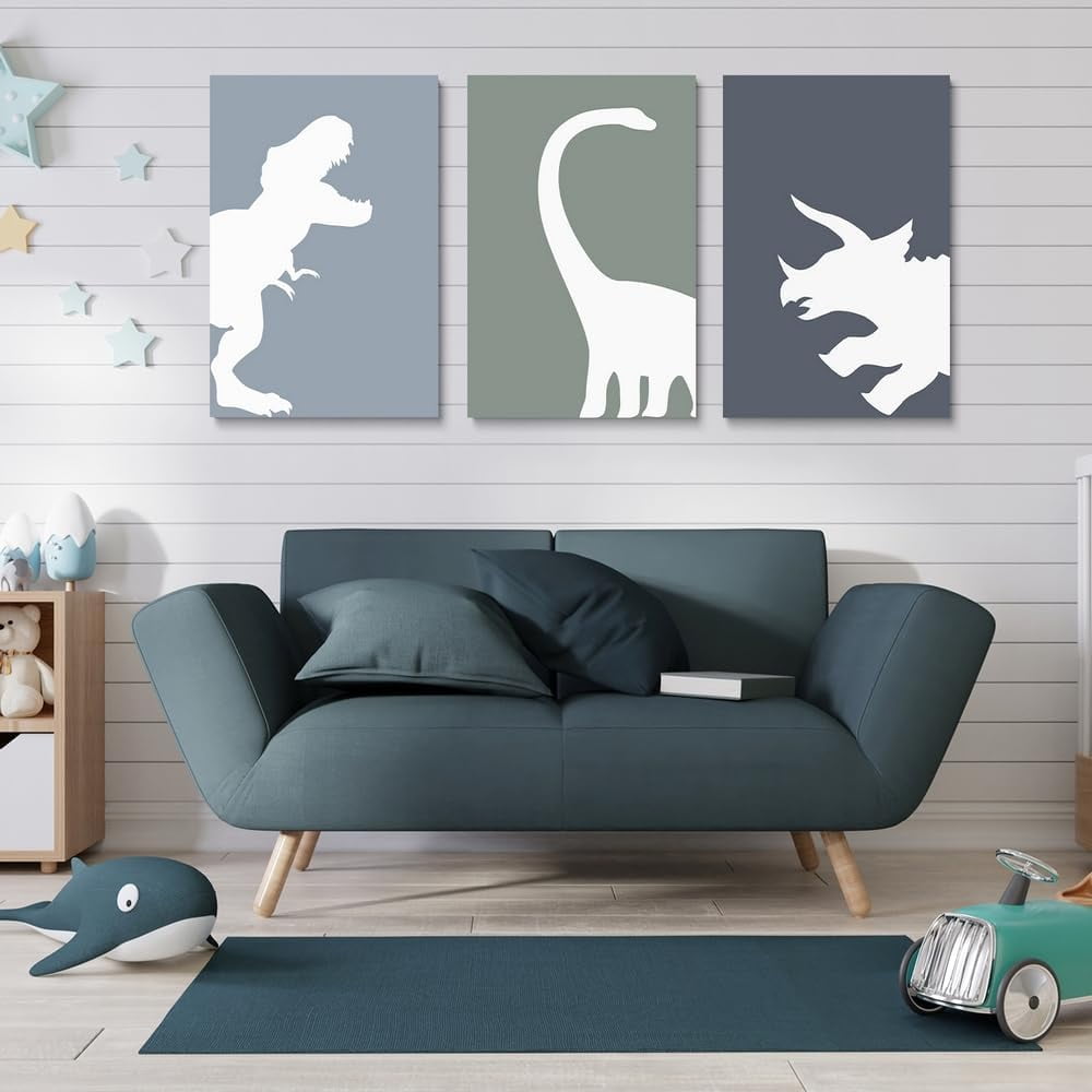 JANS.NO1 Dinosaur Wall Decor T-Rex Art Set of 3, Boys Room Aesthetic Posters, Animal Nursery Print for Kids Toddler Decor