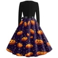 thumbnail image 5 of Halloween Dresses for Women Skeleton Candy V Neck 1950s Cocktail Funny Dress Long Sleeve Hepburn Retro Cute Tea Length Dress with Belt L, 5 of 5