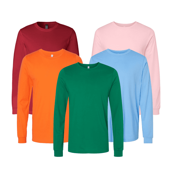 BELLA CANVAS Jersey Long Sleeve T-Shirt for Men | Crewneck Pullover Classic Fit Long Tee (Multicolor, 5 Pack, XL)