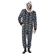 Holiday Matching Couples Costume Pajama Onesie With Socks and Mask, Ghost, Devil, and Skeleton, Black Ghost (Men), Size: S