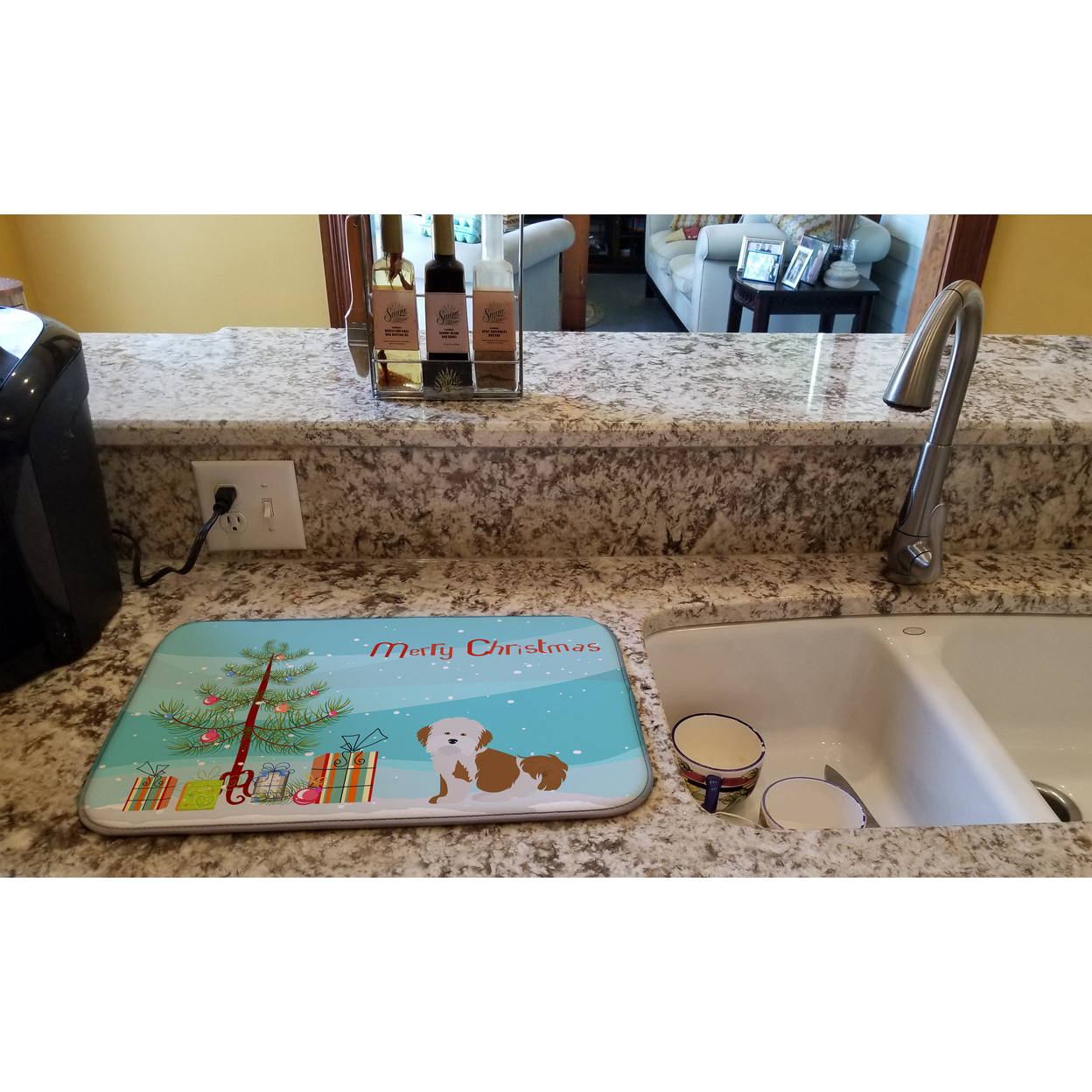 Havanese Christmas Tree Dish Drying Mat