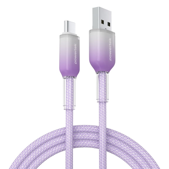 Powertek Frosty USB-A to USB-C Braided Cable, 6 ft, Purple