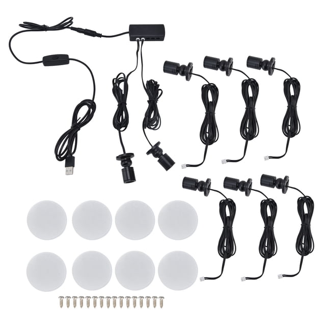 Luz de gabinete de exhibición, lámpara LED pequeña redonda regulable alimentada por USB para armario, sala de exposiciones, 1 para 8