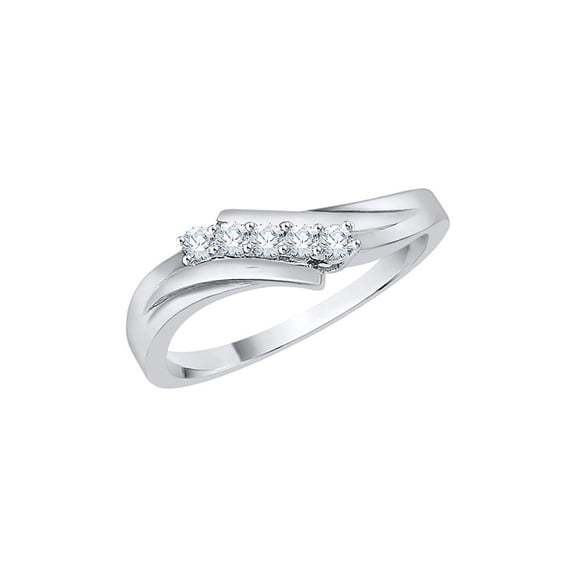 5 Diamond Engagement Ring in Sterling Silver (1/6 cttw) (I-Color, SI3-I1 Clarity) (Size-7)