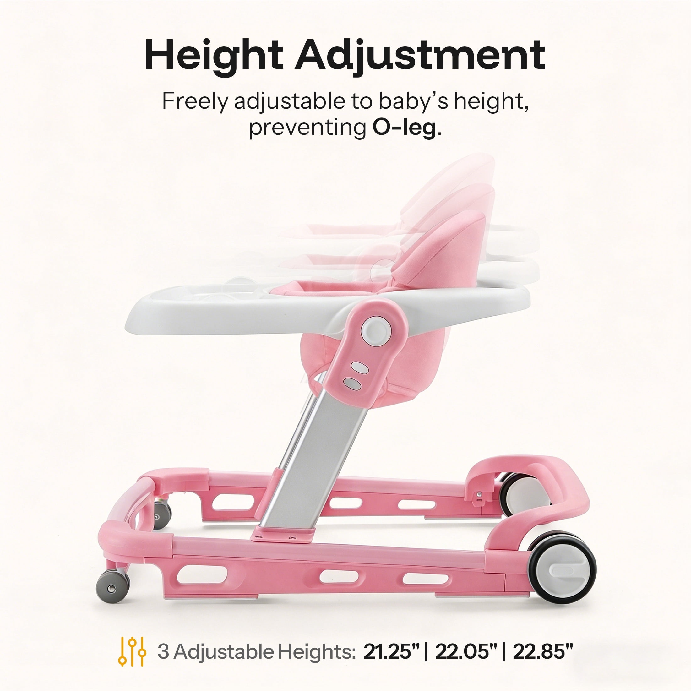 HARPPA Baby Walker for Babies 6-18 Months, Anti-Rollover, Seat and Height Adjustable, Pink