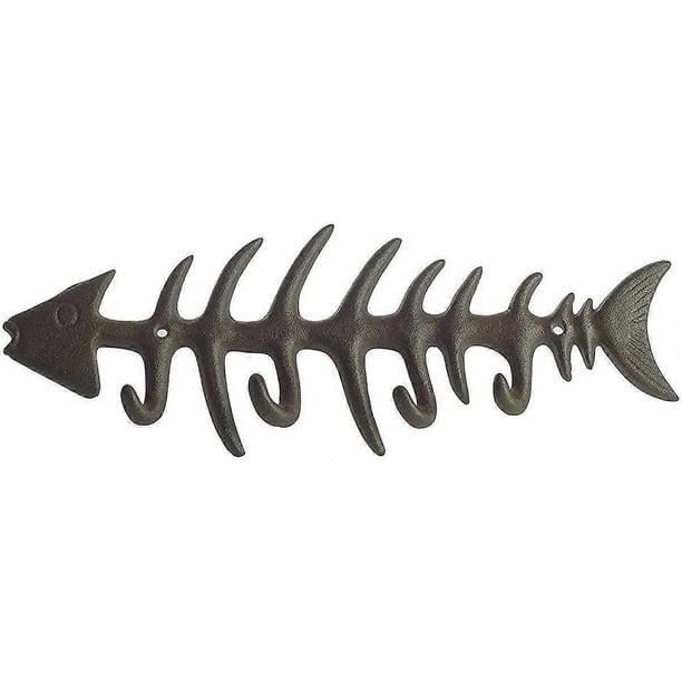 SZTXJ Decorative Wall Mounted Fish Bone Towel Rack - Sleek Cast Iron Hanger with 4 "Fishbone" Hooks for Towels, Robes and More - Includes Screws and A