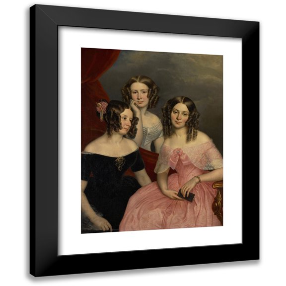 George Theodore Berthon 12x14 Black Modern Framed Museum Art Print Titled - The Three Robinson Sisters (1846)
