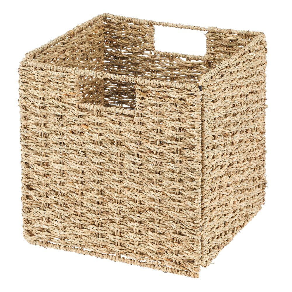 Buy mDesign Seagrass Woven Cube Bin Basket Organizer with Handles for