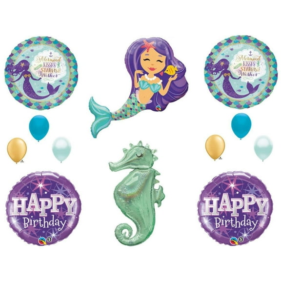 Mermaid Kisses & Seahorse Birthday Party Balloons Decoration Supplies Ocean Luau