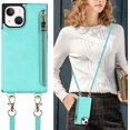 thumbnail image 6 of Crossbody Wallet Case for iPhone 13 with Card Slot Holder,iPhone 13 Magnetic Flip Folio Purse Case, PU Leather Zipper Handbag with Detachable Lanyard Strap 6.1 Inch (Mint Green), 6 of 14