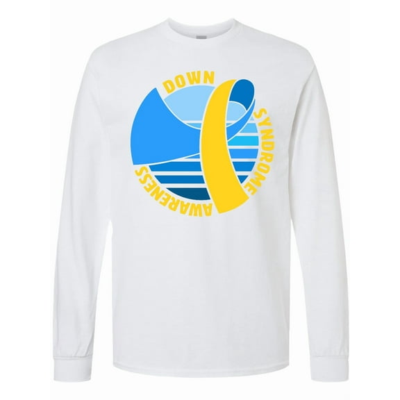 Inktastic Down Syndrome Awareness Retro Blue and Yellow Ribbon Long Sleeve T-Shirt
