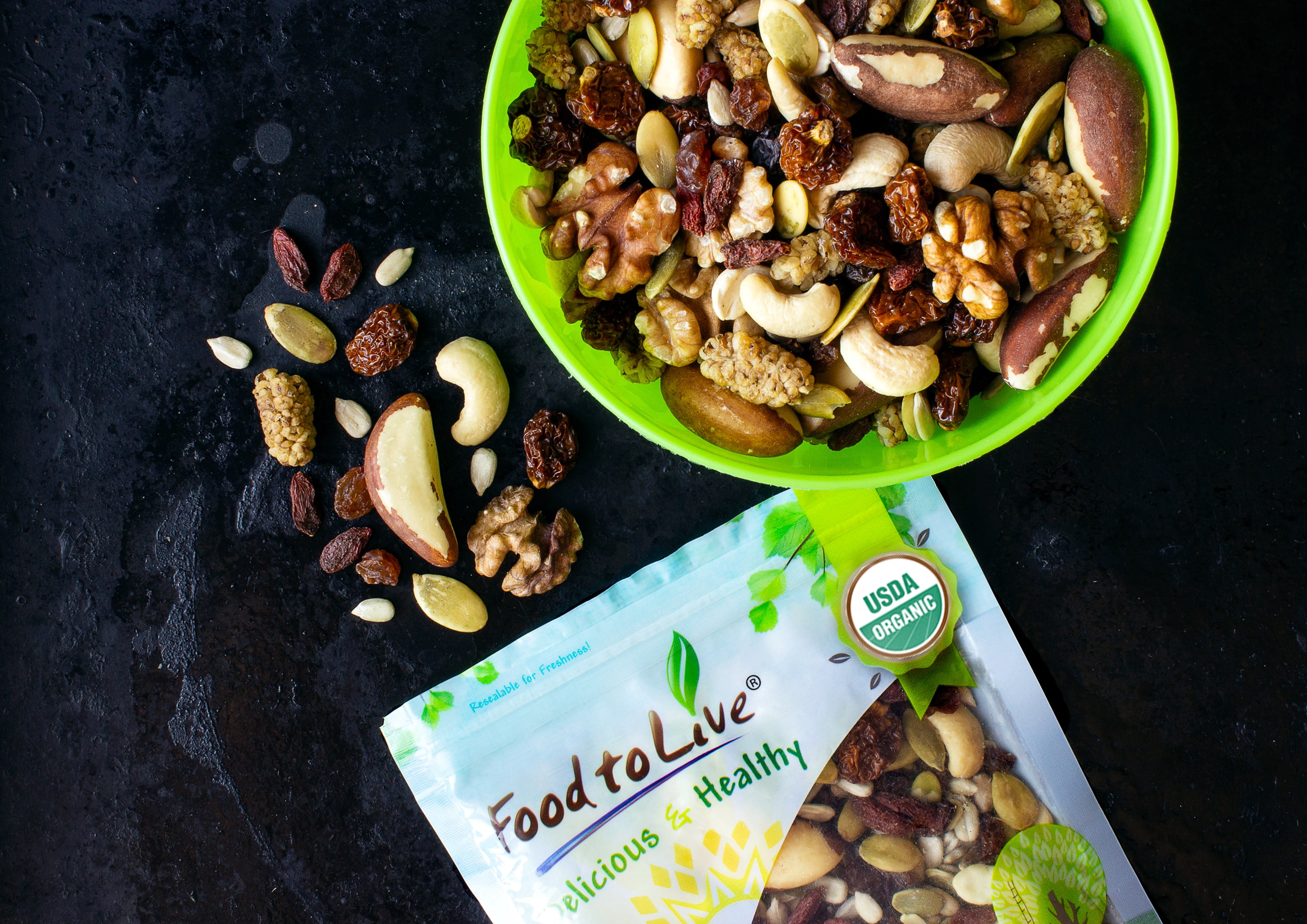 Organic Power Snack Mix, 2 Pounds — Raw and Non-GMO Trail Mix Contains Goji Berries, Golden Berries, Mulberries, Raisins, Brazil Nuts, Cashews, Walnuts, Pumpkin & Sunflower Seeds. Vegan, Kosher, Bulk