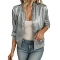 thumbnail image 2 of Glitter Sparkle Casual Jacket for Women Long Sleeve Slim Fit Zip Up Patchwork Lightweight Jackets Clubwear Outerwear, 2 of 6